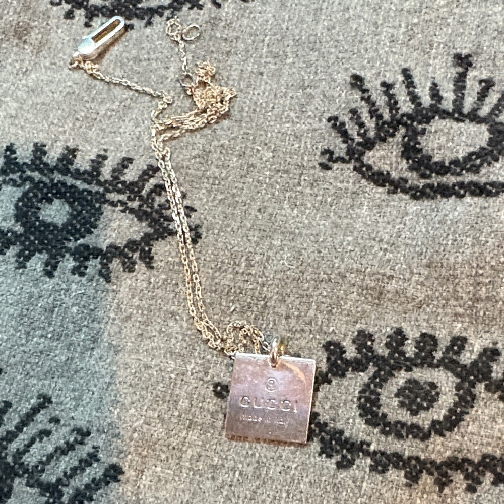 Gucci Silver Square Pendant Necklace